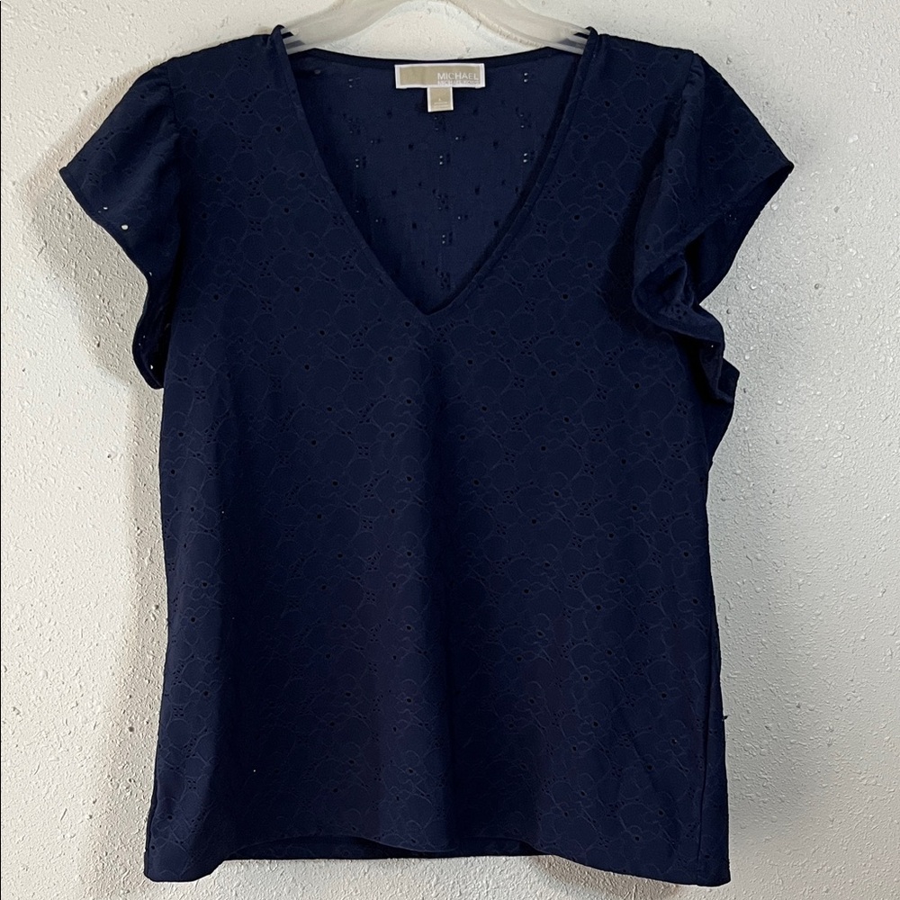 Michael Kors Navy Blue V-Neck Blouse